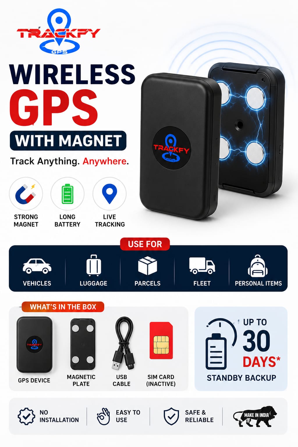 S20 Wireless Magnetic GPS Tracker - No Installation Required - Trackfy